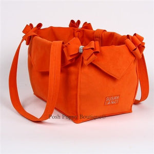 Susan Lanci Luxury Purse Carrier Collection - Ultrasuede Orange Nouveau Bow - Posh Puppy Boutique