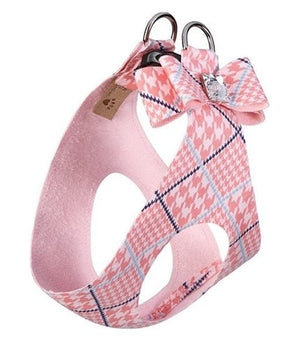 Susan Lanci Peaches N Cream Glen Houndstooth Big Bow Step In Harness - Posh Puppy Boutique