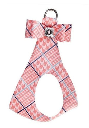 Susan Lanci Peaches N Cream Glen Houndstooth Big Bow Step In Harness - Posh Puppy Boutique