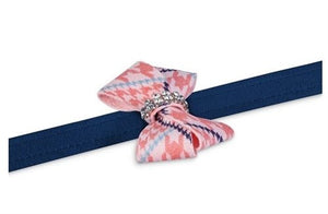 Susan Lanci Peaches N Cream Glen Houndstooth Nouveau Bow Leash on Indigo - Posh Puppy Boutique