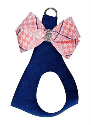 Susan Lanci Peaches N Cream Glen Houndstooth Nouveau Bow Step In Harness - Posh Puppy Boutique