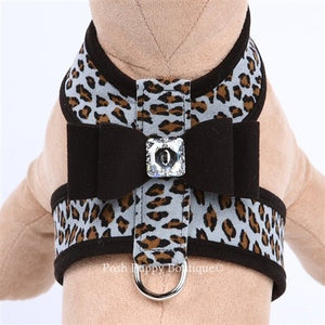 Susan Lanci Platinum Cheetah Tinkie Harness - Contrasting Black Nouveau Bow - Posh Puppy Boutique