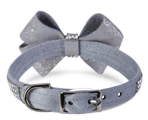 Susan Lanci Platinum Glitzerati Nouveau Bow 3 Row Giltmore Collar - Posh Puppy Boutique