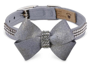 Susan Lanci Platinum Glitzerati Nouveau Bow 3 Row Giltmore Collar - Posh Puppy Boutique