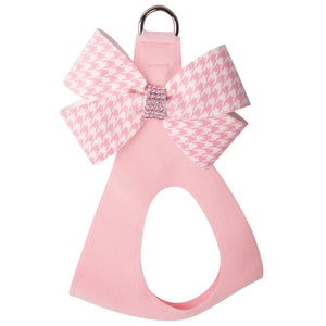 Susan Lanci Puppy Pink Houndstooth Nouveau Bow with Pink Giltmore Step In Harness - Posh Puppy Boutique