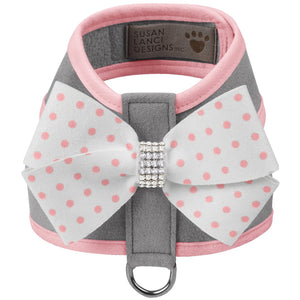 Susan Lanci Puppy Pink Polka Dot Nouveau Bow Tinkie Harness - Posh Puppy Boutique