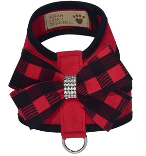 Susan Lanci Red Tinkie Harness with Red Gingham Bow - Posh Puppy Boutique