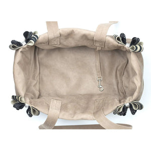 Susan Lanci Silver Stardust Black & Serengeti Double Nouveau Bow Luxury Carrier - Posh Puppy Boutique