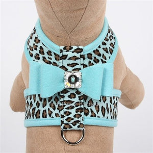 Susan Lanci Tiffi Blue Cheetah Contrasting Tinkie Harness - with Big Bow - Posh Puppy Boutique