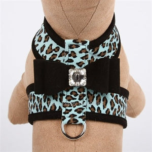 Susan Lanci Tiffi Cheetah Tinkie Harness - Contrasting Black Nouveau Bow - Posh Puppy Boutique