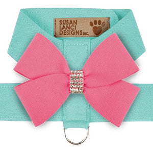 Susan Lanci Tinkie Harness in Tiffi Blue with Perfect Pink Nouveau Bow - Posh Puppy Boutique