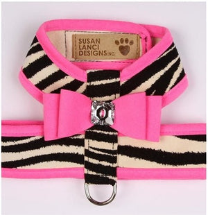 Susan Lanci Two Tone Big Bow Tinkie Harness in Perfect Pink and Zebra - Posh Puppy Boutique