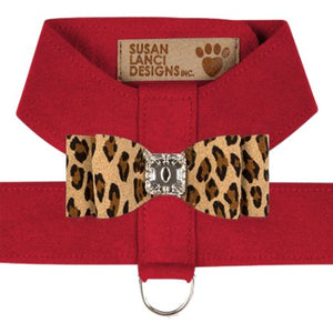 Susan Lanci Two Tone Big Bow Tinkie Harness in Red and Cheetah Bow - Posh Puppy Boutique