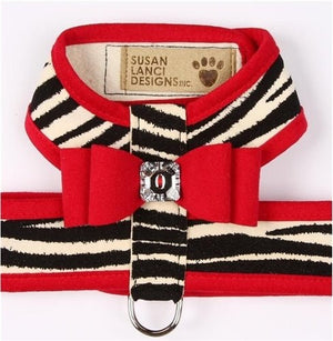 Susan Lanci Two Tone Big Bow Tinkie Harness in Zebra with Red Trim - Posh Puppy Boutique