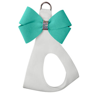 Susan Lanci White Step in Harness with Tiffi Blue AB Crystal Nouveau Bow - Posh Puppy Boutique