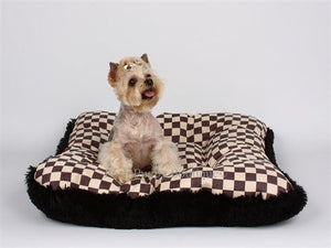 Susan Lanci Windsor Check Collection Bed - Square with Black Shag - Posh Puppy Boutique