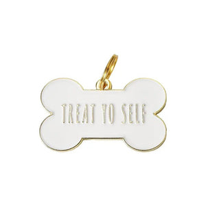 Treat Yo Self Pet ID Tag in White - Posh Puppy Boutique