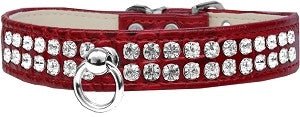 Two Row Rhinestone Designer Croc Dog Collar in Red