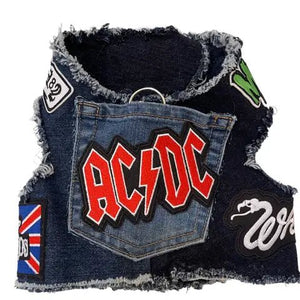 Upcycled Denim Rocker Harness - AC/DC - Posh Puppy Boutique