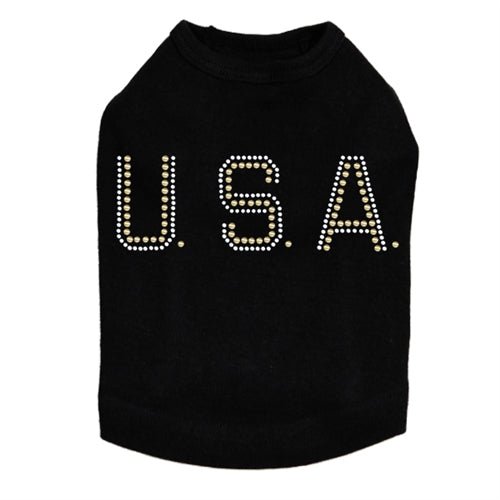 USA Gold & Silver Nailheads Dog Tank- Many Colors