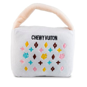 White Chewy Vuiton Purse Toy - Posh Puppy Boutique