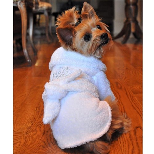 White Silver Tiara Cotton Dog Bathrobe