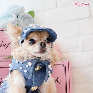 Wooflink My Pearl Denim Cap in Blue - Posh Puppy Boutique