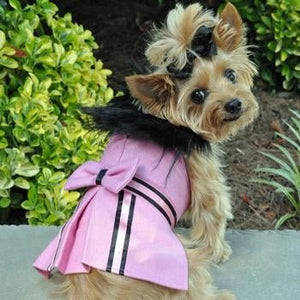 Wool Fur - Trimmed Dog Harness Coat - Pink - Posh Puppy Boutique