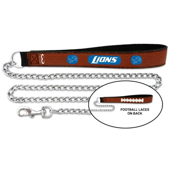 Detroit Lions Football Leather and Chain Leash - Large