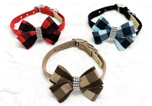 Susan Lanci Tiffi Gingham Nouveau Bow Ultrasuede Collar - Posh Puppy Boutique